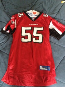 A John Abraham Falcons jersey, on its hangar and heading back to  the closet until the fall. 